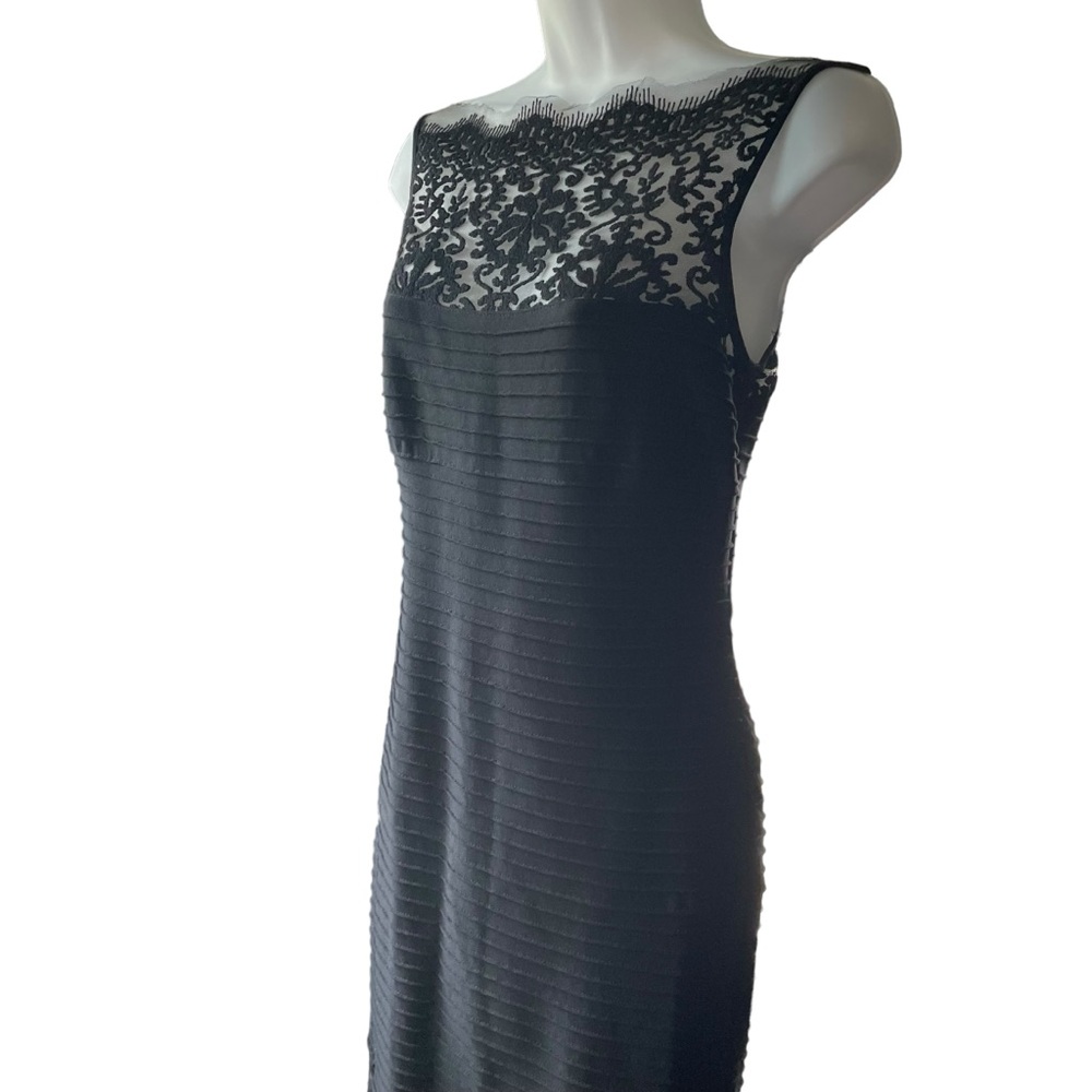 Tadashi Shoji Black Embroidered Illusion Lace Pintuck Jersey Dress Formal Gown - Picture 6 of 14
